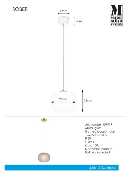 Markslöjd 107919 - Полилей на въже SOBER 1xE27/20W/230V