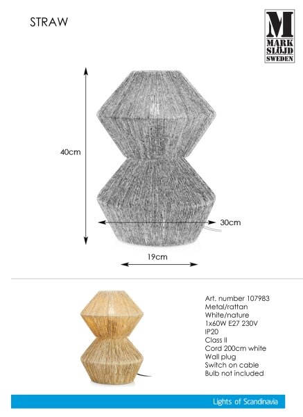 Markslöjd 107983 - Настолна лампа STRAW 1xE27/40W/230V