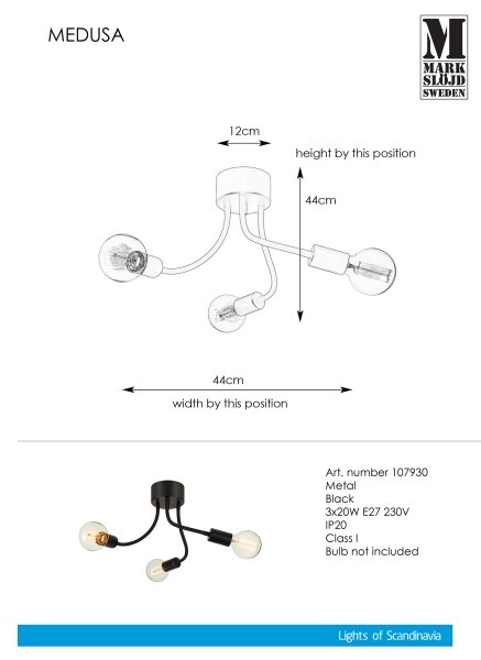 Markslöjd 107930 - Прикрепен полилей MEDUSA 3xE27/20W/230V