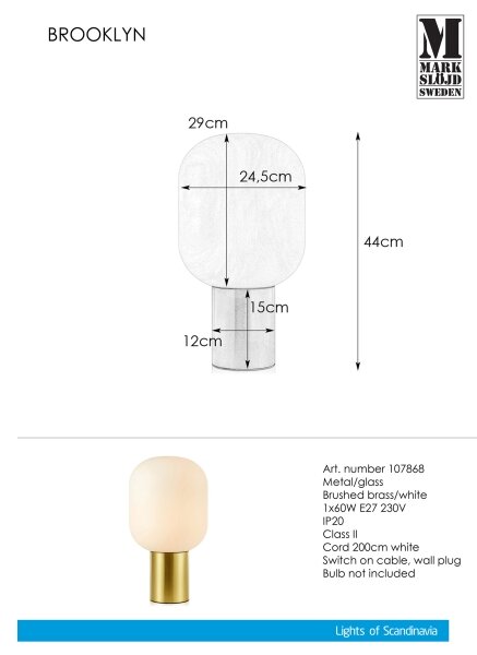 Markslöjd 107868 - Настолна лампа BROOKLYN 1xE27/60W/230V