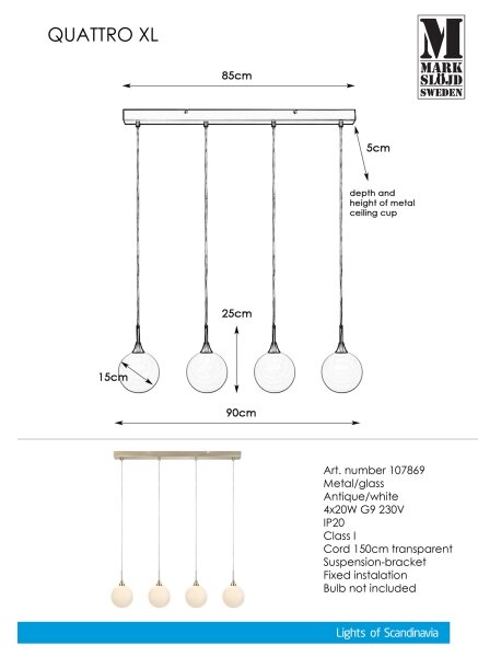 Markslöjd 107869 - Висящ полилей QUATTRO XL 4xG9/20W/230V