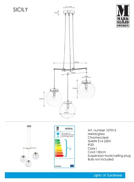 Markslöjd 107015 - Полилей на въже SICILY 3xE14/40W/230V