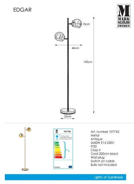 Markslöjd 107742 - Подова лампа EDGAR 2xE14/40W/230V