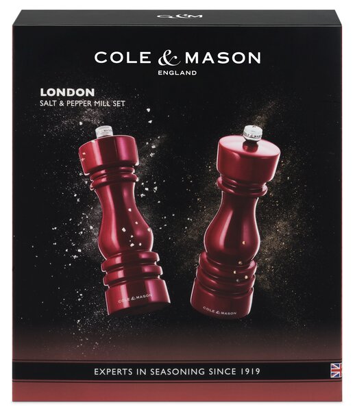 COLE & MASON Комплект мелнички за сол и пипер “LONDON“ - 18 см. - цвят червен гланц