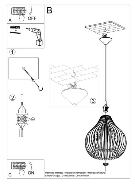 Полилей на въже APRILLA 1xE27/60W/230V