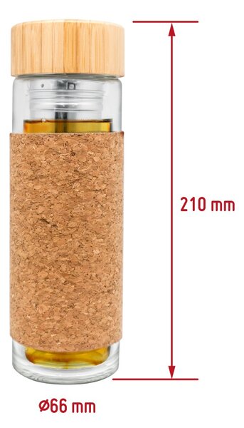 Nerthus Двустенна стъклена бутилка с инфузер - “КОРК“ - 300 мл