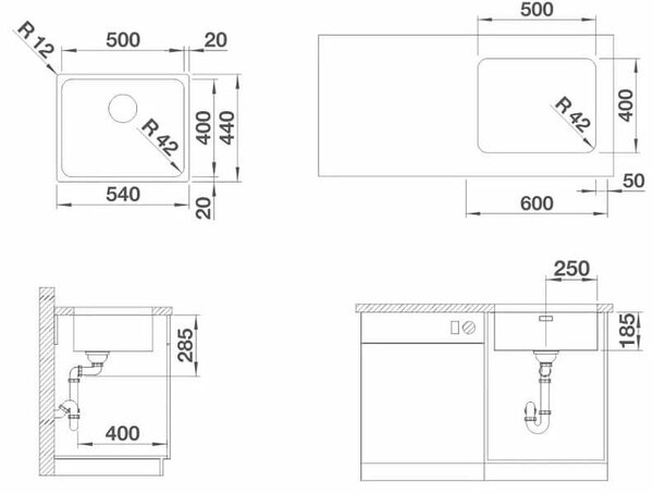 Blanco Solis 500 U Кухненска мивка от неръждаема стомана, единична, под плот