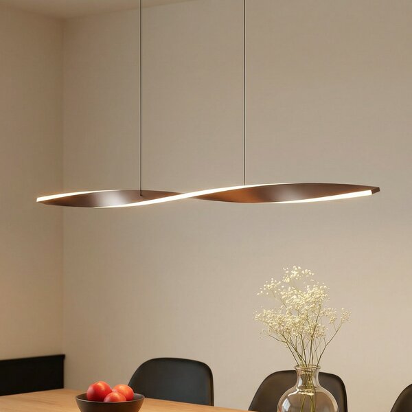 Lindby LED висяща лампа Jaren, черна/кафява, 100 cm, CCT, Кафяв / ръждив, Дневна/трапезария, Метал, Модерен