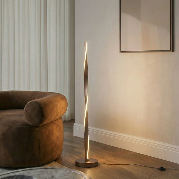 Lindby LED стояща лампа Jaren, черна/кафява, 114 cm, CCT, Кафяв / ръждив, Дневна/трапезария, Метал, Модерен