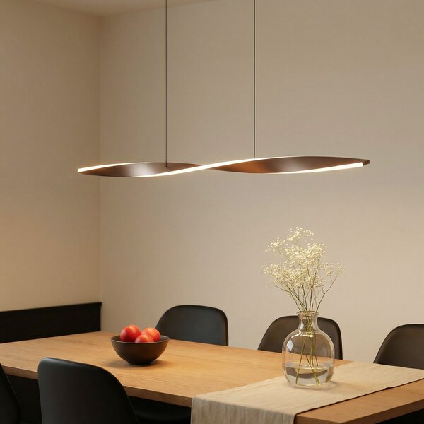 Lindby LED висяща лампа Jaren, черна/кафява, 100 cm, CCT, Кафяв / ръждив, Дневна/трапезария, Метал, Модерен