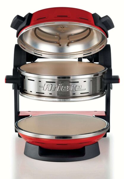 Двойна фурна за пица Ariete PIZZERIA 0927/00, 2300W, 32 см, 2 термостата до 400C, 5 нива, 2 каменни плочи, Незалепващо покритие, Червен