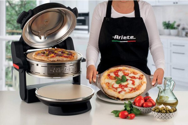 Двойна фурна за пица Ariete PIZZERIA 0927/01, 2300W, 32 см, 2 термостата до 400C, 5 нива, 2 каменни плочи, Незалепващо покритие, Черен