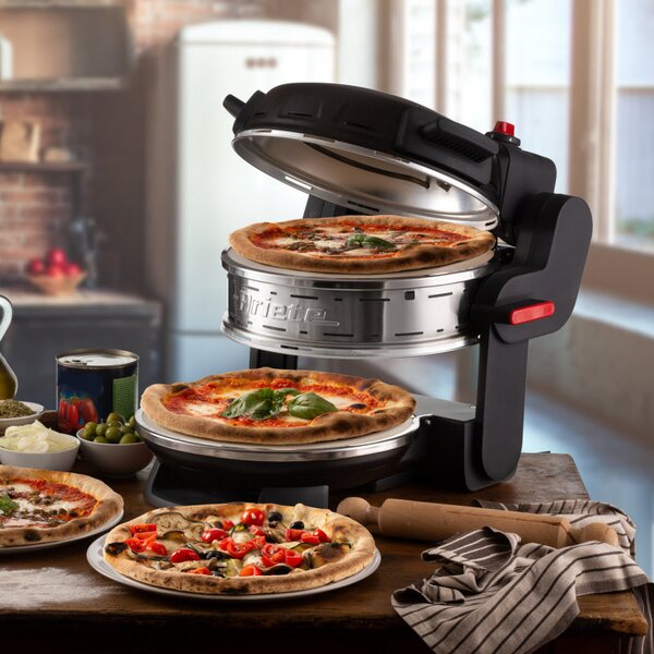 Двойна фурна за пица Ariete PIZZERIA 0927/01, 2300W, 32 см, 2 термостата до 400C, 5 нива, 2 каменни плочи, Незалепващо покритие, Черен