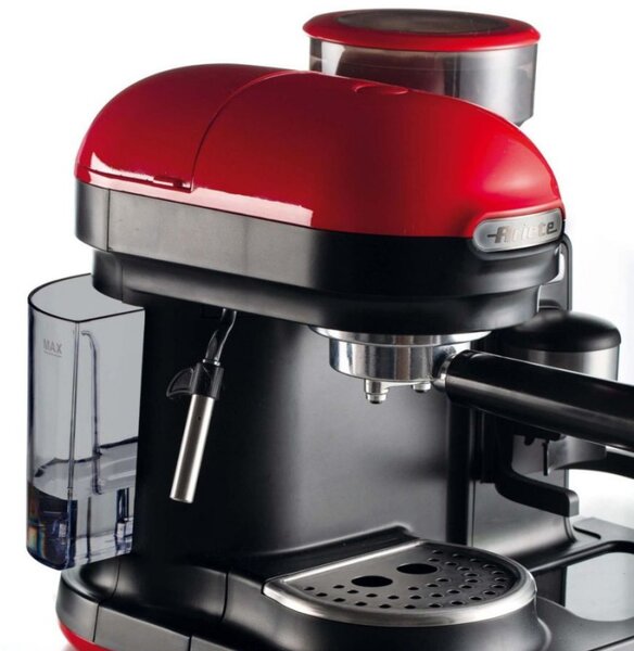 Еспресо машина Ariete ESPRESSO MODERNA 1318/00, 1080W, 15 bar, 0.8 л, Вградена кафемелачка, Стиймър, Червен