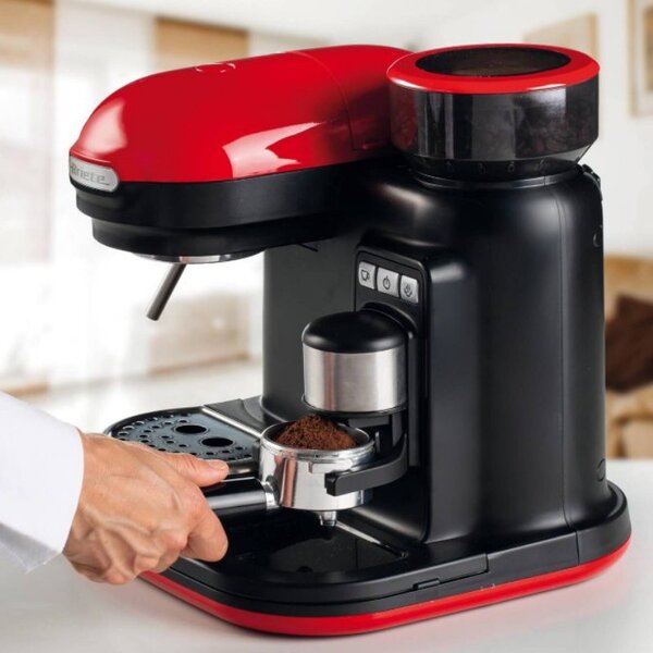 Еспресо машина Ariete ESPRESSO MODERNA 1318/00, 1080W, 15 bar, 0.8 л, Вградена кафемелачка, Стиймър, Червен