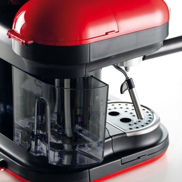 Еспресо машина Ariete ESPRESSO MODERNA 1318/00, 1080W, 15 bar, 0.8 л, Вградена кафемелачка, Стиймър, Червен