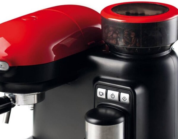 Еспресо машина Ariete ESPRESSO MODERNA 1318/00, 1080W, 15 bar, 0.8 л, Вградена кафемелачка, Стиймър, Червен