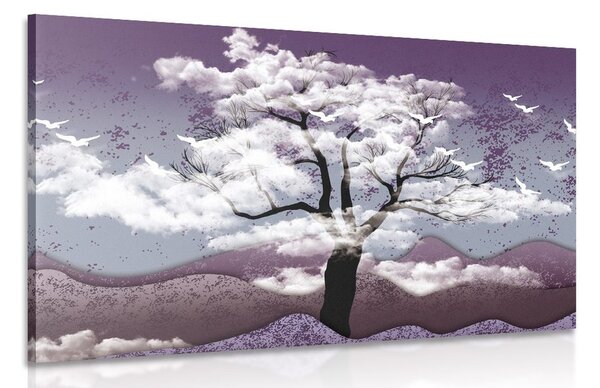 Картина на платно – Дърво залято с облаци