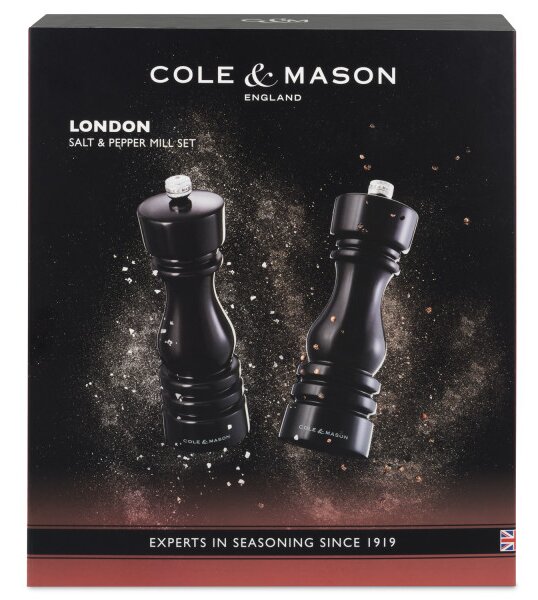 COLE & MASON Комплект мелнички за сол и пипер “LONDON“ - 18 см. - цвят черен гланц