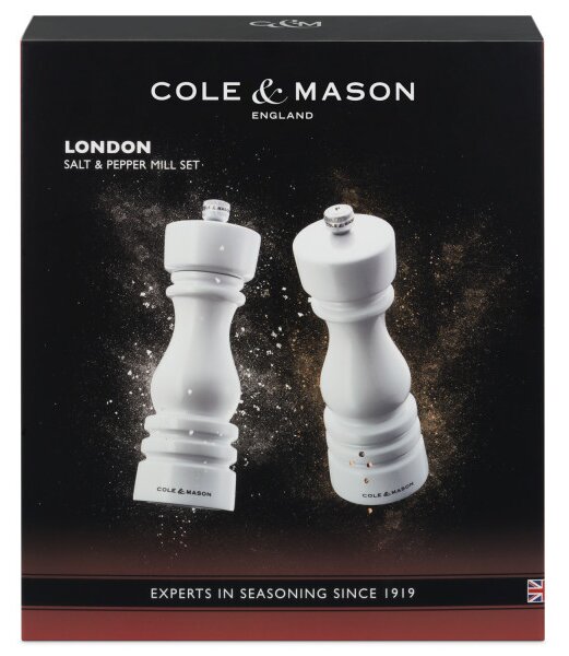 COLE & MASON Комплект мелнички за сол и пипер “LONDON“ - 18 см. - цвят бял гланц