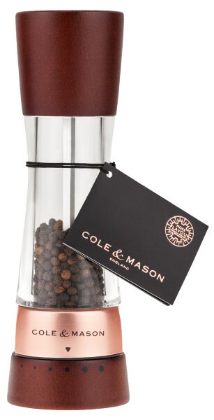 COLE & MASON Мелничка за пипер “DERWENT CHESTNUT ROSE GOLD“ - 19 см. - с механизъм за прецизност - цвят орех / розово злато