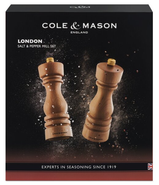 COLE & MASON Комплект мелнички за сол и пипер “LONDON“ - 18 см. - цвят натурален