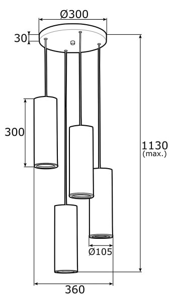 Argon 1693 - Висящ полилей LINEA 4xE27/15W/230V месинг/черен