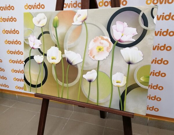 Картина на платно – Бели макове на абстрактен фон