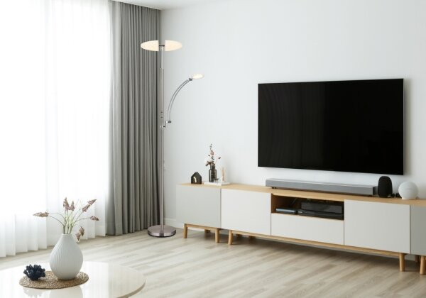 Globo 58909N - LED димируема подова лампа TIRANA 40W/230V + 5,5W матов хром