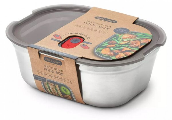 Кутия за храна Black+Blum Meal Prep FBSS-BX-L017, 1.2 l, Правоъгълна, Подходяща за фурна, Без BPA, Неръждаема стомана, Сив/Червен