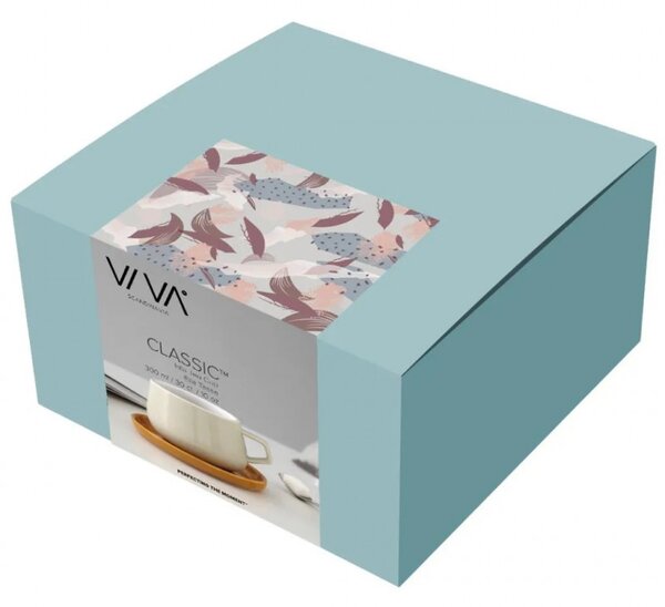 Чаша за чай с чинийка Viva Scandinavia ELLA CLASSIC V79741, 250 мл, Порцелан, Бял/жълт