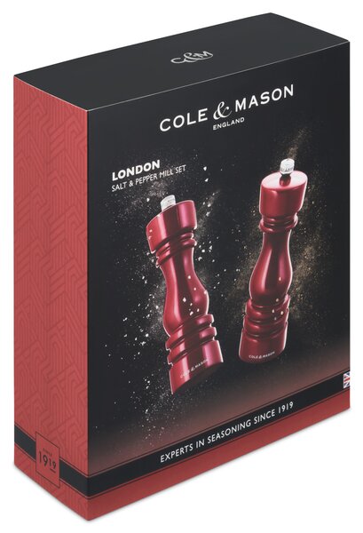 COLE & MASON Комплект мелнички за сол и пипер “LONDON“ - 18 см. - цвят червен гланц