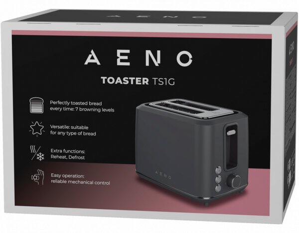 Тостер за хляб AENO ATS0001G, 930W, 7 степени, Сензорно управление, Обратен таймер, Защита при засядане, Тих, Сив