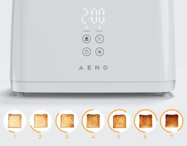 Тостер за хляб AENO ATS0002W, 930W, 7 степени, Сензорно управление, Обратен таймер, Защита при засядане, Тих, Бял