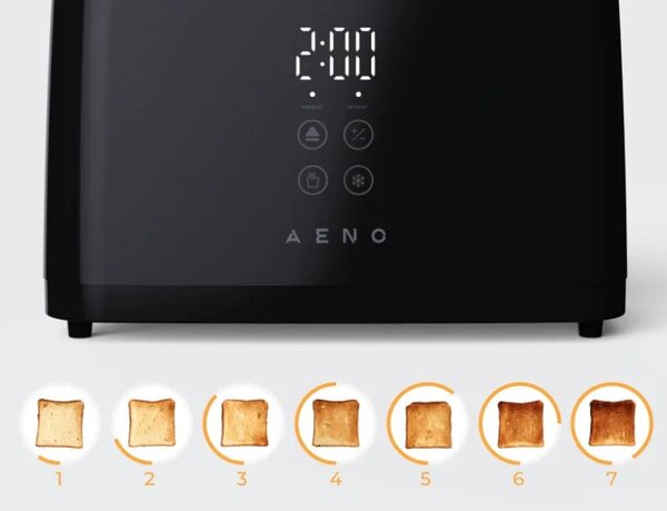 Тостер за хляб AENO ATS0002B, 930W, 7 степени, Сензорно управление, Обратен таймер, Защита при засядане, Тих, Черен