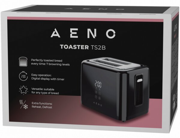 Тостер за хляб AENO ATS0002B, 930W, 7 степени, Сензорно управление, Обратен таймер, Защита при засядане, Тих, Черен