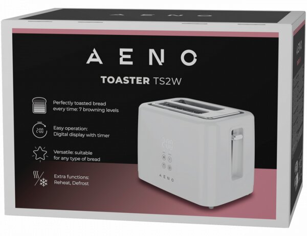 Тостер за хляб AENO ATS0002W, 930W, 7 степени, Сензорно управление, Обратен таймер, Защита при засядане, Тих, Бял