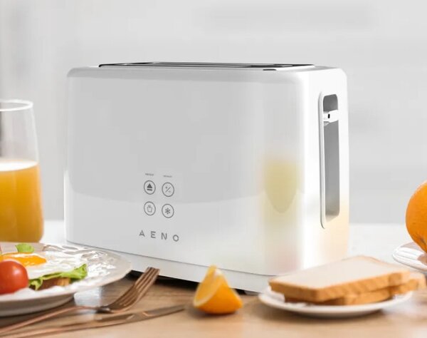 Тостер за хляб AENO ATS0002W, 930W, 7 степени, Сензорно управление, Обратен таймер, Защита при засядане, Тих, Бял