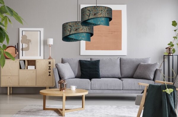 Висящ полилей REZO 1xE27/60W/230V тюркоаз/златист