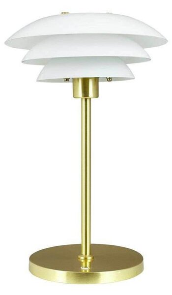 Dyberg Larsen LED акумулаторна настолна лампа DL20, височина 30 cm, стъкло, Затъмняване, Злато / месинг, Дневна/трапезария, Метал, Дизайн