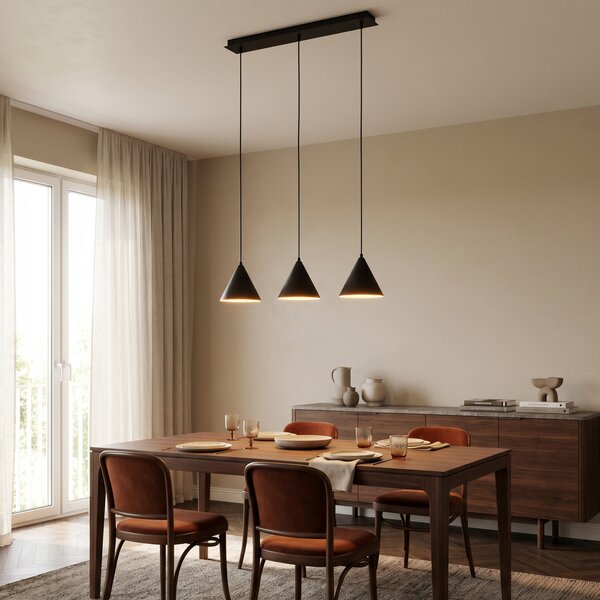 TK Lighting Висяща лампа Cono, 3-пламъчна, черна, E27, Затъмняване, Черен, Дневна/трапезария, Метал, Модерен