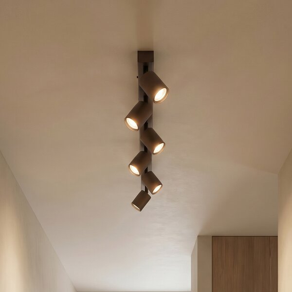TK Lighting Таванен спот Връх, регулируем, кафяв, с шест пламъка, Затъмняване, Кафяв / ръждив, Дневна/трапезария, Метал, Модерен, Таван с много пламъци