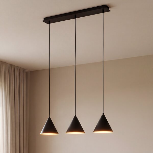 TK Lighting Висяща лампа Cono, 3-пламъчна, черна, E27, Затъмняване, Черен, Дневна/трапезария, Метал, Модерен