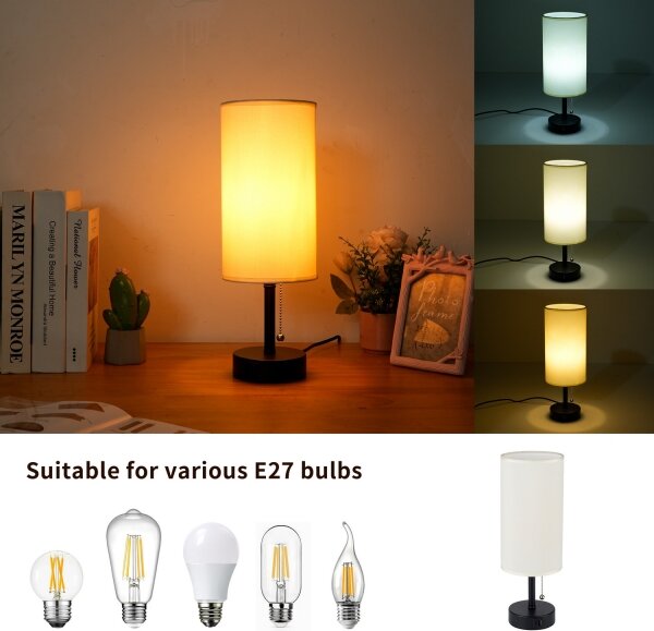 Brilagi - Настолна лампа с USB порт TABLON 1xE27/25W/230V черна/кремава
