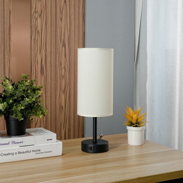 Brilagi - Настолна лампа с USB порт TABLON 1xE27/25W/230V черна/кремава