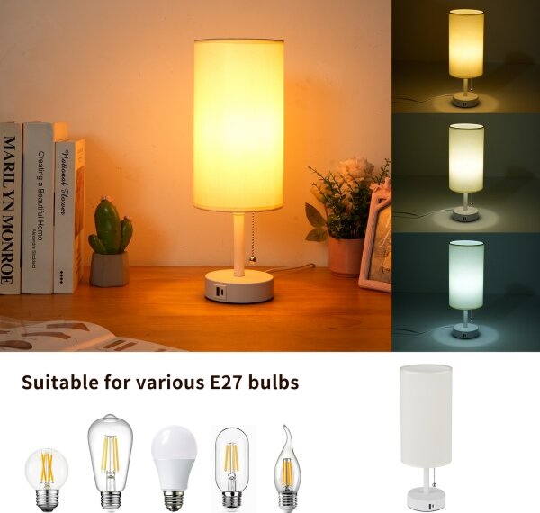 Brilagi - Настолна лампа с USB порт TABLON 1xE27/25W/230V бяла/кремава