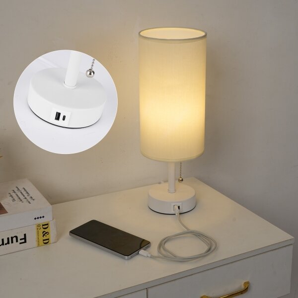Brilagi - Настолна лампа с USB порт TABLON 1xE27/25W/230V бяла/кремава