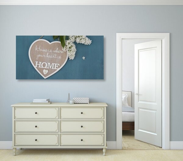 Картина на платно – Сърце с цитат - Home is where your heart is