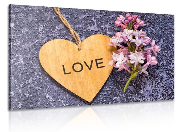 Картина на платно – Дървено сърце с надпис Love