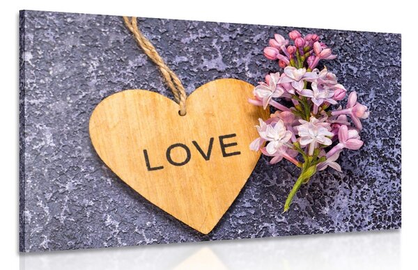 Картина на платно – Дървено сърце с надпис Love